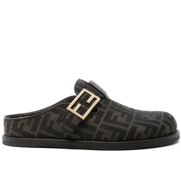 Mules Sabot Fendi New Fendi Fabric Jacquard Nappa FF Womens Sabot